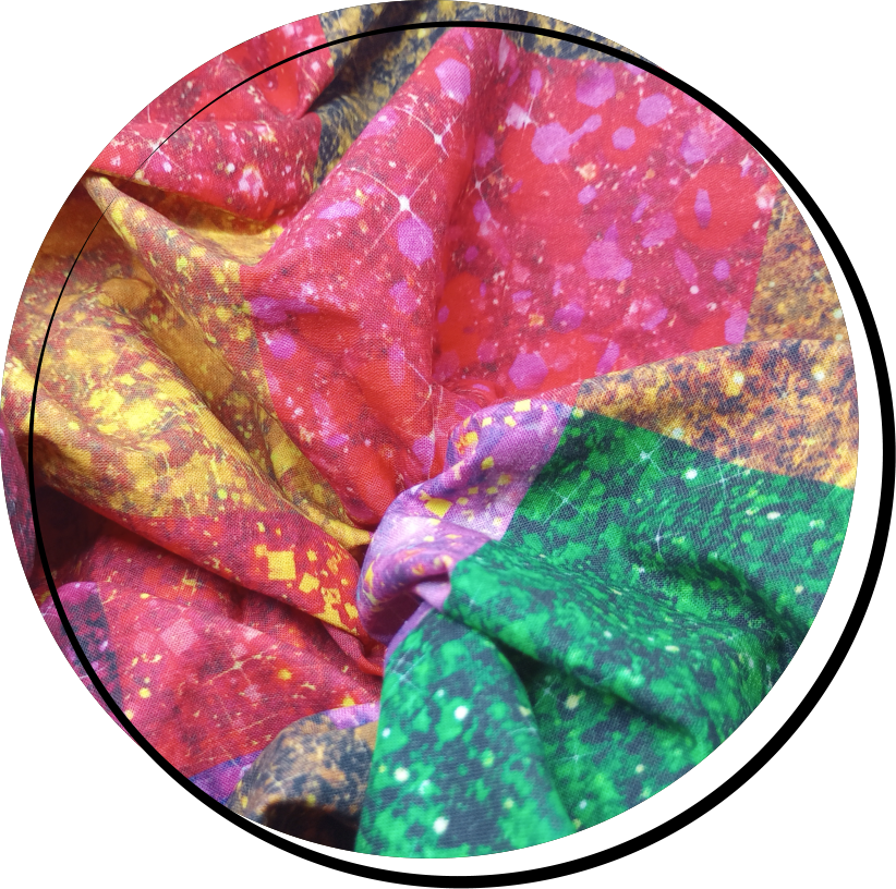 Party-time-style faux glitter printed on cotton fabric.