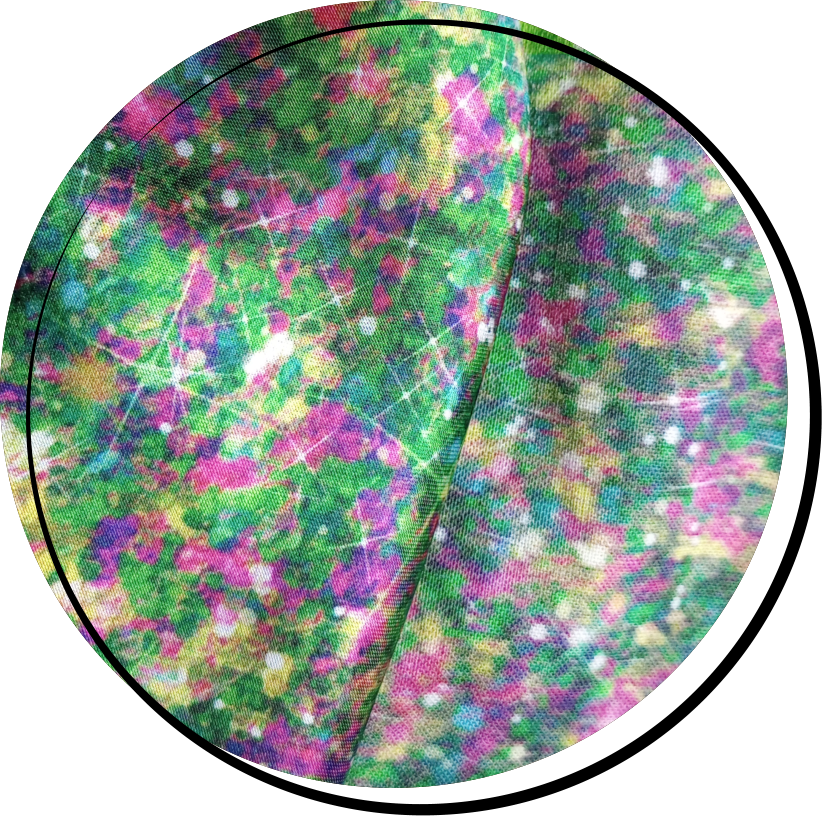 Comparison between faux glitter printed on satin vs cotton.