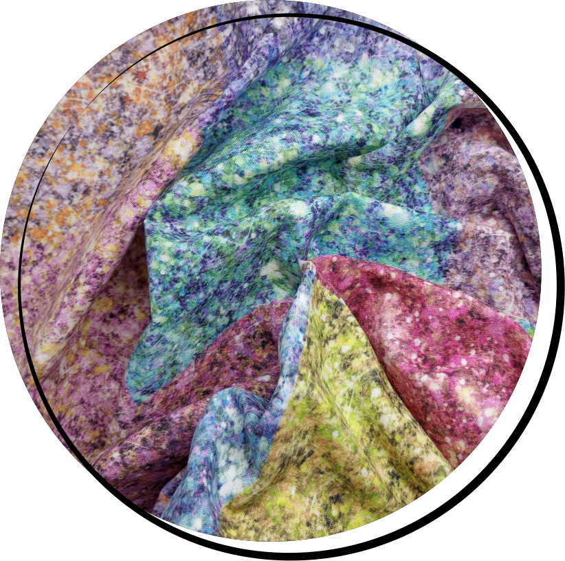 Mermaid-style faux glitter printed on cotton fabric.