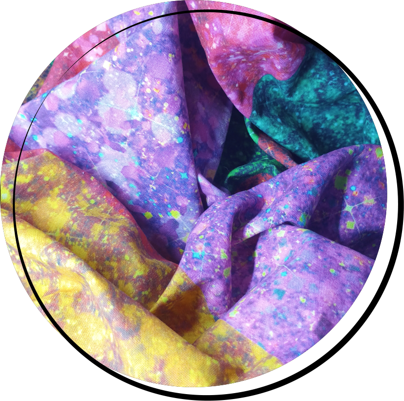 Vintage-gelatin-style faux glitter printed on cotton fabric.