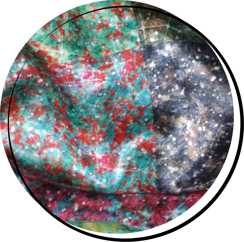 Vintage-Christmas-style faux glitter printed on satin fabric.