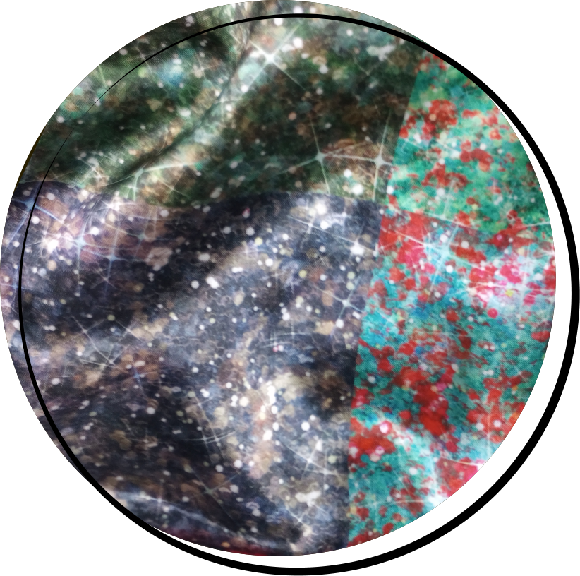 Faux glitter printed on satin.