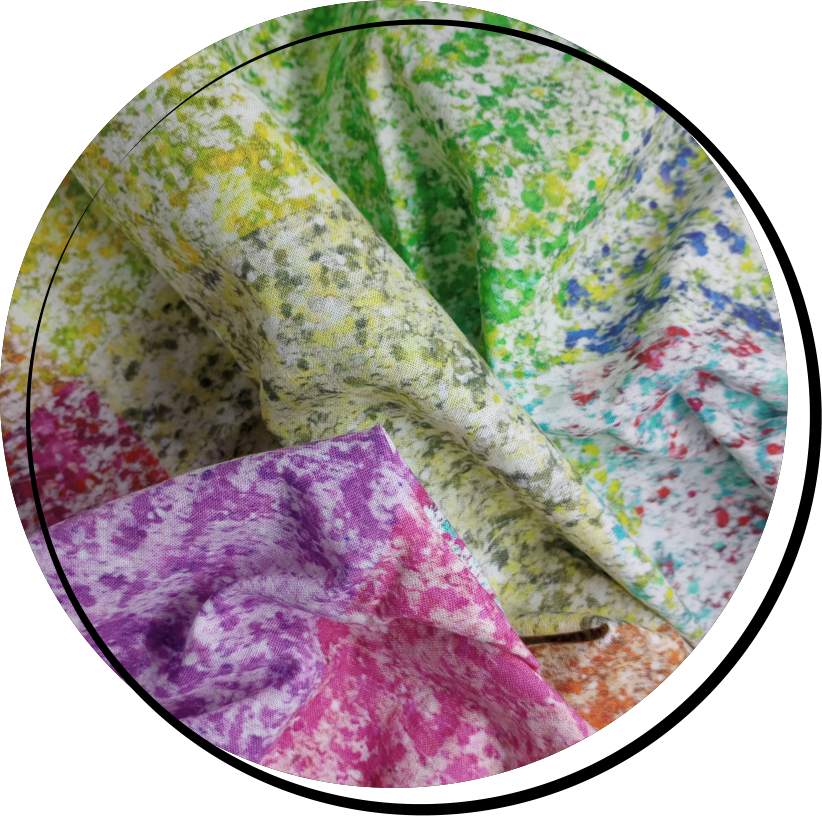 Vintage-magazine-style faux glitter printed on cotton fabric.