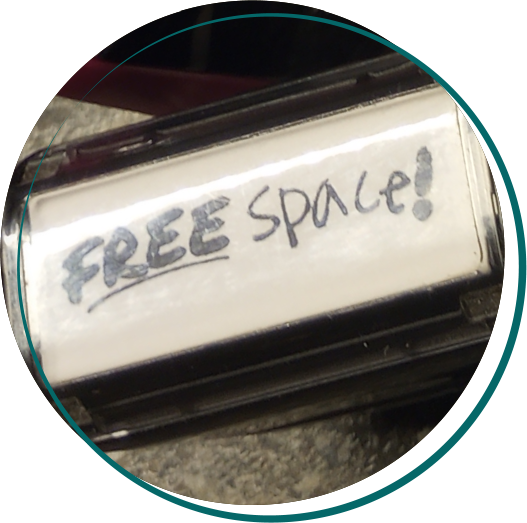 A rubber stamp saying Free Space.
